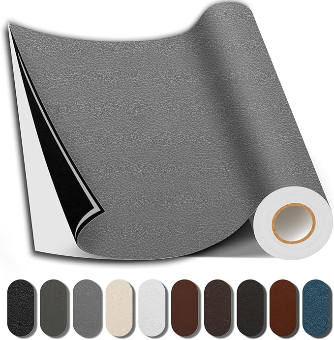 Leather Repair Patch, 17X158 Inch Repair Patch Self Adhesive Waterproof, DIY Large Leather Patches for Couches, Furniture, Kitchen Cabinets, Wall （Gray, 17X158 Inch）