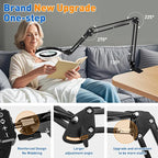 Ultra Long 3-Section Swing Arm 12X Magnifying Glass with Light and Stand, 4-way Large Strong Metal Clamp Lighted Magnifier Lamp, 5 Color Modes LED Magnifying Lamp for Workbench, Crafting, Hobby