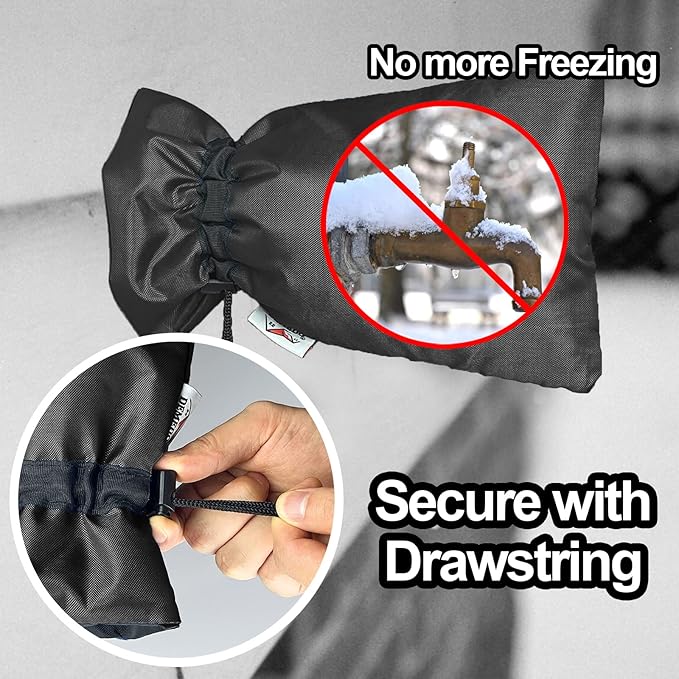 Enlarge Outdoor Faucet Cover for Winter Freeze Protection, 3M Thinsulate, 10"H x 6.3"W Hose Bib for Wall Taps Outside, Waterproof & Frost Free Insulated Spigot, 8 Pcs Faucet Socks - Black