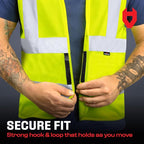 NoCry 360° Reflective Hi Vis Vest for Men and Women with Reinforced Stitching — ANSI/ISEA Yellow High Visibility Clothing for Work with Strong Hook & Loop Closure