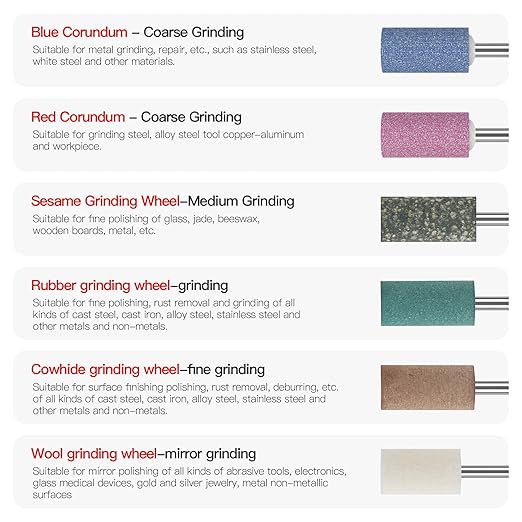 HUHAO 6Pcs Rotary Grinding Stone- 3mm Shank Assorted Shape Abrasive Stone Mounted Grinding Point Sharpening Bits for Rotary Tool Drill, Grinding, Polishing