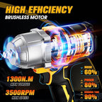 Cordless Impact Wrench, 1/2 Impact Gun, 958Ft-lbs (1300N.m) 3500RPM Brushless High Torque Impact Driver, 2x4000mAh Batteries, Fast Charger & 5 Sockets, Variable Speeds for Car, Truck RV, Mower