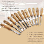 Wood Chisel Sets - 12 Pcs Wood Chisels for Woodworking with Solid Wood Handle, 60CR-V Sharp Blades, Tight Connection, Ideal for Soft and Hard Laminated Wood Projects