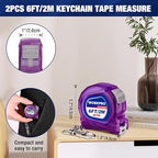 WORKPRO Keychain Tape Measure, 6FT Retractable Easy Reading Mini Tape Measurement, Inch/Metric Scale Pocket Size Small Tape Measure for Engineer, Lightweight, ABS Protective Casing, 2 Pcs, Purple