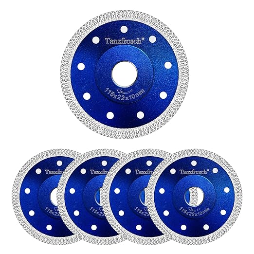 4.5 inch Diamond Saw Blade 4.5" Cutting Disc Wheel for Cutting Porcelain Tiles Granite Marble Ceramics Works with Tile Saw and Angle Grinder (5 Pack, Blue)
