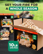 WH Natural Fire Starters for Campfires & Grill - 10lb - 370 pcs Large Box - Long-Burning Charcoal Starters - Odorless Firestarters for Outdoor Fire Pit, Fireplace - Quick Ignite