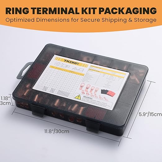 TKDMR 176Pcs Copper Wire Lugs AWG2 4 6 8 10 12 Gauge with 3:1 Heat Shrink Set 88Pcs Battery Cable Lugs Terminal Connectors for Marine, Automotive, Solar Electrical(Bare Copper)
