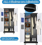 Garage Storage Cabinet with Wheels, Metal Tool Cabinet with Pegboards and 4 Adjustable Shelves, Garage Storage System with Lockable Door for Shools, Offices, Gyms and Pantries, Black and White
