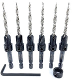 FTG USA 6 Pc #8 (11/64") Countersink Drill Bit Set with Depth Stop Collar, Hex Wrench - Tapered Drill Bits for Wood