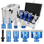 Diamond Core Drill Bit Set BRSCHNITT Diamond Hole Saw for Porcelain Tile Ceramic Marble Granite Drilling with 5/8-11 Thread(6/8/25/35/50/65 Drill bits,10-25mm Finger bit+SDS Adapter&35mm Chamfer bit.