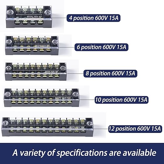 Terminal Block (8 Sets) 8Pcs 8 Positions Dual Row 600V 15A Screw Terminal Strip Blocks withCover&8 PcsPre-Insulated Barrier Termina Block Strip&64Pcs Insulated Fork Wire Connector