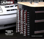 ARES 60169 – 3/8-Inch Drive 15.5-Inch Red Twist Lock Magnetic Socket Rail - Store up to 12 Metric or SAE Sockets and Keep Your Tool Box Organized – Magnetic Base for Easy Socket Organization