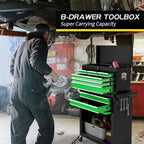 On Shine 8 Drawer Rolling Tool Chest, Large Capacity Rolling Tool Box with Wheels, Locking Mechanical Tool Chest, Portable Tool Box with Sliding Drawers,Metal Tool Box for Garage Workshop（Black Green）