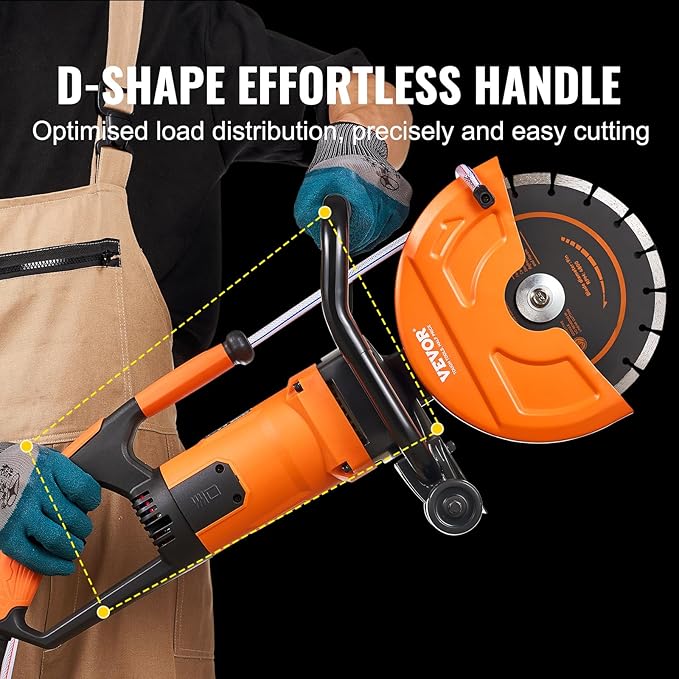 VEVOR Electric Concrete Saw, 9 in Circular Saw Cutter with 3.5 in Cutting Depth, Wet/Dry Disk Cutter Includes Water Line, Pump and Blade, for Stone, Brick, Porcelain, Concrete, 1800W Motor