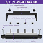 400A 12V Bus Bar Marine Power Distribution Block with Cover with 4 x 3/8”Post 3 x #8 Screws Terminals,Battery Bus Bar (Pair, Red & Black),Automotive Busbars 12 Volt for Car Boat Solar Wiring