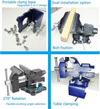 MYTEC 2-In-1 Work Bench Vise, Upgraded Multi-Purpose Table Vice, Universal Rotate 270°Work Clamp-On Vise, 4.5" blue