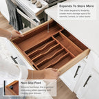Premium Silverware, Flatware and Utensil Organizer for Kitchen Drawers, Food-Safe Contract Grade, Expandable from 10.5 to 19 In, Natural Acacia