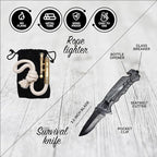 Ultimate Flint Fire Starter Kit with Pouch — Weatherproof Emergency Survival Kit Incl Camping Fire Saw, Magnesium Fire Starter, Fat Rope, Char Cloth, Rope Lighter, & Sticks for Outdoors