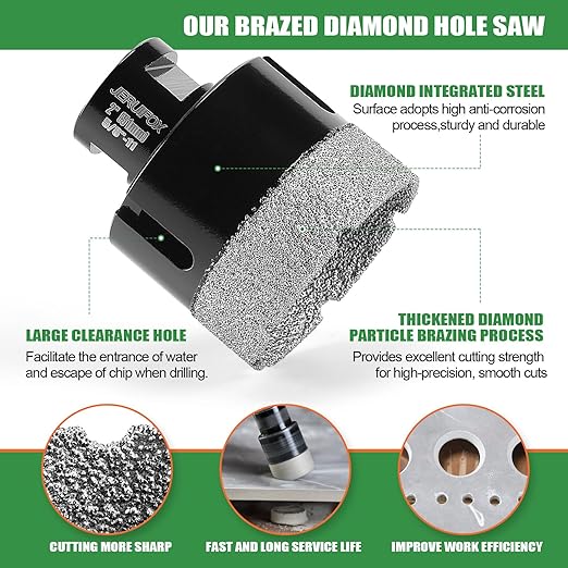 Diamond Hole Saw Kit Tile Drill Bits, 11 PCS Diamond Core Drill Bits Set 6/8/10/19/25/35/51/65mm+50mm Chamfer Saw +20mm Finger Bit+SDS Adapter Porcelain Hollow Drill Hole Saw for Ceramic, Granite