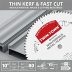 TWIN-TOWN 10-Inch 80 Tooth TCG Aluminum Cutting Saw Blade for Miter/Table Saws - Precision Circular Saw Blades for Aluminum, Plastics, Non-Ferrous Metals with 5/8" Arbor