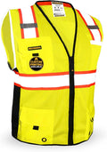 KwikSafety - Charlotte, NC - BIG KAHUNA Safety Vest [11 Pockets] Class 2 ANSI OSHA Reflective Vest Durable High Visibility Vest Construction Safety Vest for Men Industrial Work Gear/Yellow 2XL