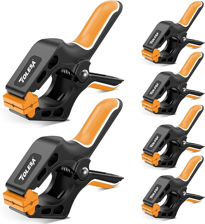 TOLESA Heavy Duty Spring Clamps 7 & 4 Inch 6 Pcs Large Wood Clamps with 30Lbs Powerful Clamping Force Deep Throat Clamps for Woodworking Photography Backdrop Household Use Cover Holding Wood Gluing