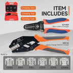iCrimp Rachet Crimping Tool Set with Wire Stripper, Quick Change Jaws for Open Barrel Terminals, Insulated& Non-insulated Terminals, Solar Terminals, End Sleeves Ferrules- 8PCS included