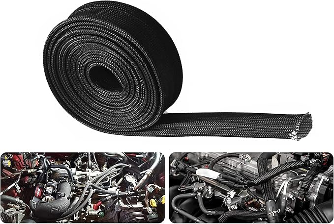Fiberglass Hose Heat Shield Sleeve Spark Plug Wire Heat Protector Boots Auto Hose Roll 2500 Degree for Car&Auto Wire Loom Brake Line Cable (Black 3/4" IDX10')