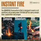 Fire Starter Survival Tool–Ferro Rod Fire Starter with 11" Waterproof Tinder Wick Rope, Multi-Tool Striker and Extra Jute Bag - All-in-One Flint and Steel Fire Starter Kit.