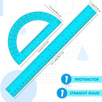 Zonon 2 Pack 12'' Plastic Ruler and 6'' Plastic Protractor Set Clear Ruler Protractor Set Math Geometry Supplies for School Classroom Home Office Drawing(Blue)