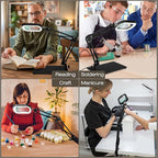 10X Square Magnifying Glass with Light and Stand, Real Glass Lighted Magnifier Hands Free, 5 Color Modes, Brightness Stepless Dimming, 2-in-1 Desk Lamp with Clamp for Close Work, Craft, Hobby, Reading