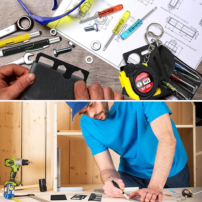 192 Pcs Mini Tape Screwdriver Keychain Set Christmas Men Gifts Bulk Adult Party Favors Multitool Pen Card Tool Measuring Keychains Stocking Christmas Stuffers for Men Dad (Yellow,Black)
