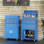 INTERGREAT 8 Drawer Rolling Tool Chest, Assembled Tool Chest with Wheels, 2-in-1 Detachable Steel Toolchest Organizer Combo, Tool Cabinet for Garage, Workstation (Blue)