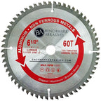 Benchmark Abrasives TCT 6 1/2 Inch Circular Saw Blade, Tungsten Carbide Tipped Non Ferrous Metal Cutting Saw Blade for Plastic, Fiberglass, Aluminum - 60 Teeth