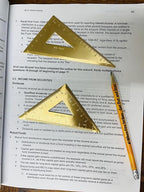 Golden Brass Ruler Stationery Set - Durable Brass Ruler (Isosceles - Right Triangular, 18cm Scale, Protractor)