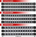 ALOANES 9PC ABS Socket Organizer, 1/2 inch, 3/8 inch and 1/4 inch Drive Socket Rail Holders, Heavy Duty Socket Racks, Black Rails with Gray Clips