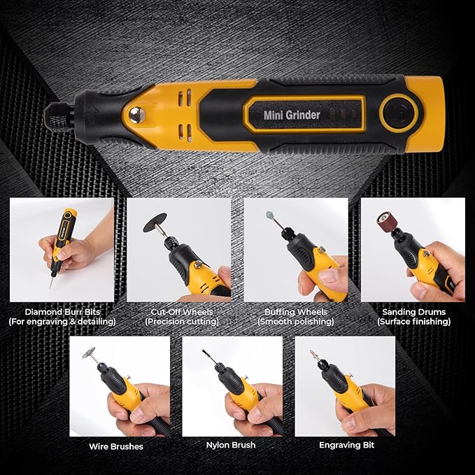 3.6V Cordless Mini Grinder Tool with Battery |55 Piece Accessory Kit (Diamond Burrs, Cut-Off Wheels, Buffing Wheels, Sanding Drums) for Engraving, Polishing, Cutting| Angle Grinder Set