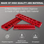 3Pcs 1/2", 1/4" and 3/8" Magnetic Socket Organizer Set,SAE Socket Holder Kit, Socket Trays，holds 68 Deep and Shallow 3/8" Sockets(sockets not included)