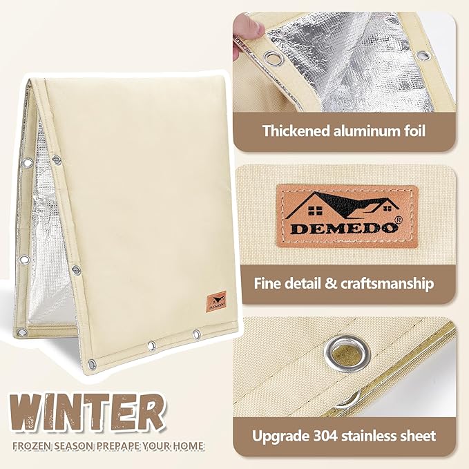 Backflow Preventer Insulation Cover - 2 Way Opening Pipe Insulation Cover for Irrigation Valve, Sprinkler Cover for Outside - Winter Freeze Protection Backflow Cover - 18" W x 34" H, Beige
