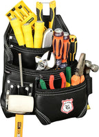 Leather Tool Belt 8 Pockets Leather Tool Pouch | Carpenters Tool Belts For Men Construction Tools Apron Tool Bag Organizer Utility Pouches (Black, Standard)