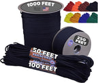 BORED? PARACORD! 550 lb Paracord - Ideal for Crafting, Camping, DIY Projects, Active & Military Outdoors - Strong Survival Rope - Tactical Parachute Cord Type III - Black 100 Feet