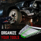 ALOANES 130-Slot Metal Wrench Organizer, Heavy Duty Wrench Organizer Tray for Tool Box, Fit SAE & Metric Wrench Storage, 10 Pack Wrench Holders(Green)