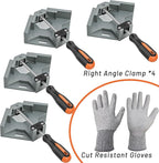 Corner Clamps for Woodworking, 4 Pack Durable Premium Aluminum Alloy Wood Clamps with Electroplated Spiral Rod and Ergonomic Handle, Corrosion-Resistant 90 Degree Clamp, Including Cut Resistant Gloves