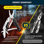 12-in-1 Multitool Pliers with Safety Lock, Fire Starter & Whistle, Stainless Steel Pocket Knife, Camping Multitool with Detachable Scissors for Outdoor Survival, EDC Gear