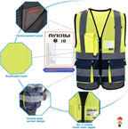 A-SAFETY High Visibility Mesh Safety Reflective Vest with Pockets and Zipper,Hi Vis Viz Reflective Safety Vest(Yellow&Navy Mesh XXL)