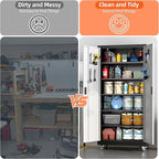Aobabo 71" H×32" W×16" D Metal Storage Cabinet with Wheels, Garage Steel Storage Cabinet with 5 Adjustable Shelves and 4 Hooks for Home Office,Kitchen, Black Silver,Assembly Required