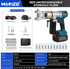 Electric Hydraulic Cable Lug Crimping Tool 8 AWG to 500 MCM Rechargeable Hydraulic Electrical Terminal Cable Lug Wire Crimping Crimper Tool Kits with 11 Dies