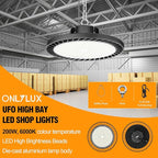 8 Pack LED High Bay Lights 200W, 30000LM 6500K UFO High Bay Led Shop Lights AC100-277V with Plug Industrial Warehouse Workshop Factory Barn Garage Area Lighting Fixture