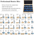LEATBUY Router Bit Set 1/4 inch -37 PCS Tongue Groove Wood Milling Cutter Drilling Carbide Router Bits Tool for Door Table Cabinet Shelve Wall DIY Woodwork(1/4-angle)