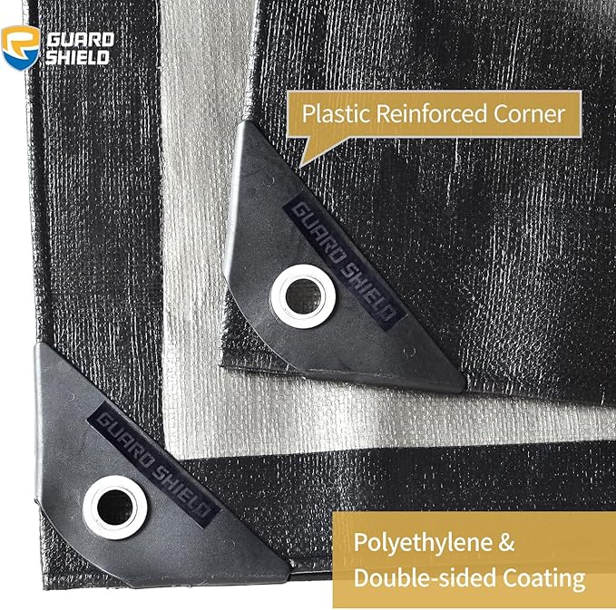GUARD SHIELD Super Heavy Duty Black/Silver Ploy Tarp Cover 8x10 Feet Waterproof Tarps 16mil Thick UV and Tear Resistant Tarpualin